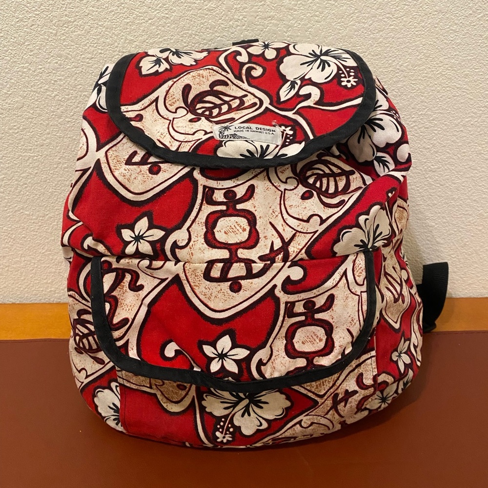 Local Design Made In Hawaii Red Tan Black Floral Turtle Backpack